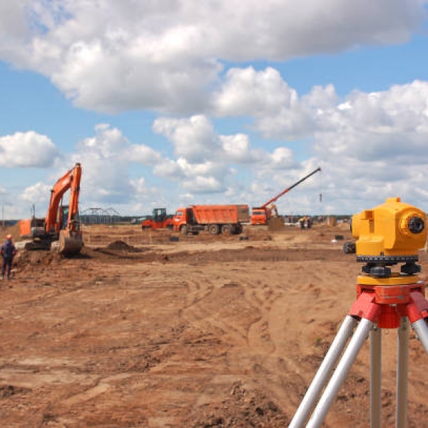 Surveying measuring equipment level theodolite on tripod. Construction measuring tool